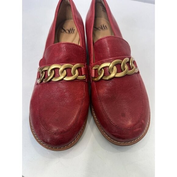 Sofft Women's Red Leather Chain Loafers Slip On Comfort Shoes Flats Size 6M - Picture 11 of 14
